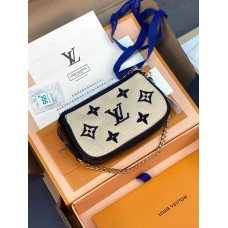 LV/ルイ・ヴィトン 23 新作 レディース ミニ・ブラック/ベージュ・コットン・レザー・チェーン・クラッチ m82472