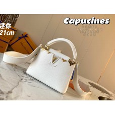 LV capucines bb Snow White Cowhide Leather Gold Buckle レディース シングルショルダー クロスボディ ハンドバッグ ミニ